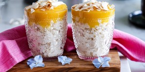 Beitragsbild des Blogbeitrags Coconut milk rice pudding with mango 