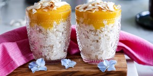 Beitragsbild des Blogbeitrags Coconut milk rice pudding with mango