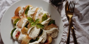 Beitragsbild des Blogbeitrags Büffelmozzarella trifft Pfirsich und Basilikum