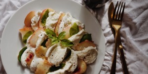 Beitragsbild des Blogbeitrags Büffelmozzarella trifft Pfirsich und Basilikum 