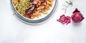 Beitragsbild des Blogbeitrags Tomaten Pasta mit karamell Balsamico Feigen