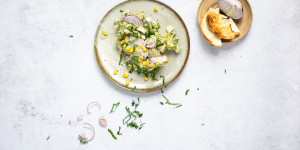Beitragsbild des Blogbeitrags Veganer faux Chicken Salad mit Jackfruit