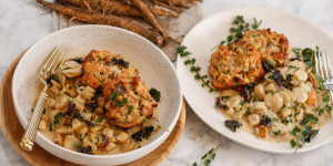 Beitragsbild des Blogbeitrags WINTER VEGGIE SOULFOOD! Haferwurzel-Birnen-Ragout mit Kaspressknödel aus dem Ofen und Flower Sprouts 