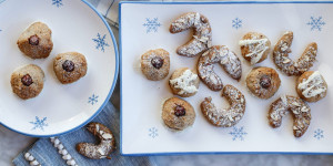 Beitragsbild des Blogbeitrags FREUDE AM KEKSERLTELLER! Kokos-Haselnuss-Makronen mit weißer Schokolade & Mandel-Marzipan-Kipferl 