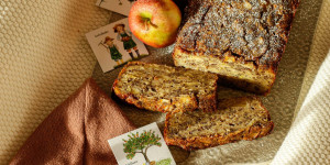 Beitragsbild des Blogbeitrags UNENDLICHE LIEBE IM BAUCH UND AUS DEM OFEN! Himmlisch saftiger Apfel-Mohnkuchen + nachhaltige Babykleidung