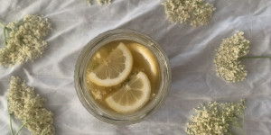 Beitragsbild des Blogbeitrags Holunder Oxymel mit Zitrone