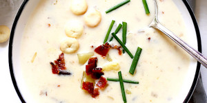 Beitragsbild des Blogbeitrags New England Chowder – Cremige Kartoffel-Pilz-Suppe