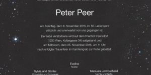 Beitragsbild des Blogbeitrags Peter Peer (12.2.1966 - 8.11.2015)