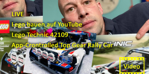 Beitragsbild des Blogbeitrags LIVE Lego bauen auf YouTube Lego Technic 42109 App-Crontrolled Top Gear Rally Car