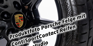 Beitragsbild des Blogbeitrags Produktfoto Porsche Felge mit ContiSportContact Reifen im Fotostudio 