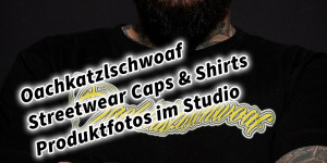 Beitragsbild des Blogbeitrags Oachkatzlschwoaf Streetwear Caps & Shirts Produktfotos im Studio 