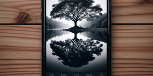 Beitragsbild des Blogbeitrags Baum im Fluss mit Spiegelung Schwarz Weiß. Foto auf dem Smartphone bearbeitet. iOS iPhone Fotografieren und Filmen mit dem Smartphone: Bessere Fotos und Videos mit dem Handy für Freizeit, Hobby und Business 
