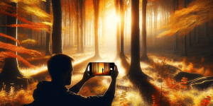 Beitragsbild des Blogbeitrags Gegenlichtfoto im Herbstwald auf einer Lichtung. Fotografieren und Filmen mit dem Smartphone: Bessere Fotos und Videos mit dem Handy für Freizeit, Hobby und Business 