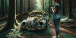 Beitragsbild des Blogbeitrags Ein VW Käfer im Wald Lost Places Auto in der Natur mit dem Smartphone fotografiert. Fotografieren und Filmen mit dem Smartphone: Bessere Fotos und Videos mit dem Handy für Freizeit, Hobby und Business 