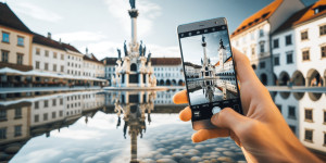 Beitragsbild des Blogbeitrags Spiegelungen im Wasser fotografieren und filmen mit dem Smartphone der Pest Gedenksäule am Glavni trg Hauptplatz Maribor. Fotografieren und Filmen mit dem Smartphone für Fotos und Videos: Smartphone-Fotografie: Profi-Tipps mit dem Handy für Freizeit, Hobby und Business