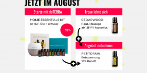 Beitragsbild des Blogbeitrags Gelegenheit August: Einsteiger 10% auf Home Essentials Kit, PoM Cedarwood, 10% Petitgrain