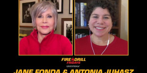 Beitragsbild des Blogbeitrags Freitags Feuerwehrübung mit Jane Fonda und Antonia Juhasz | Greenpeace USA