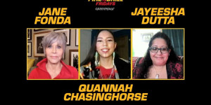 Beitragsbild des Blogbeitrags Freitags Brandübung mit Jane Fonda und den Frontline-Aktivisten Quannah Chasinghorse und Jayeesha Dutta |  Greenpeace USA 