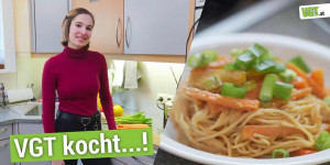 Beitragsbild des Blogbeitrags Lauras asiatische Nudeln in Erdnusssauce // VGT kocht…! | VGT Österreich