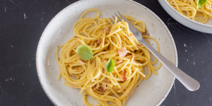 Beitragsbild des Blogbeitrags Spaghetti Carbonara ohne Sahne 