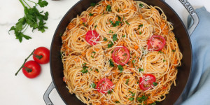 Beitragsbild des Blogbeitrags Vegane Spaghetti Bolognese