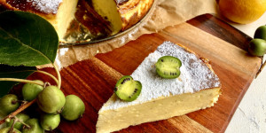 Beitragsbild des Blogbeitrags Glutenfreier Käsekuchen – supercremig & lecker