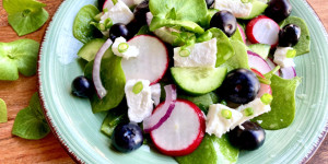 Beitragsbild des Blogbeitrags Portulak Salat mit Feta & Blaubeeren