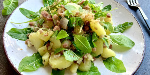 Beitragsbild des Blogbeitrags Löwenzahnsalat mit Kartoffeln