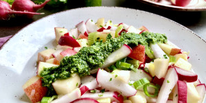 Beitragsbild des Blogbeitrags Radieschensalat mit Radieschenpesto 