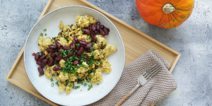 Beitragsbild des Blogbeitrags Dinkel Kürbis Eiernockerl