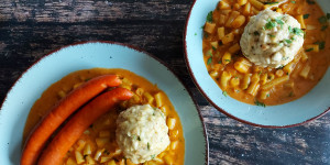 Beitragsbild des Blogbeitrags Fisolengulasch mit Semmelknödel