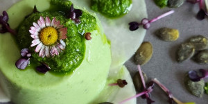 Beitragsbild des Blogbeitrags Mostviertler Bärlauch-Schafkäse-Terrine mit Bärlauch-Kürbiskern-Pesto