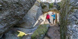 Beitragsbild des Blogbeitrags Wandern Waldviertel: Pilzstein – Steinerner Torbogen – Bärentrail Sidestep