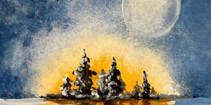 Beitragsbild des Blogbeitrags Malen Acryl: Winterlandschaft mit Pinsel und Schwamm