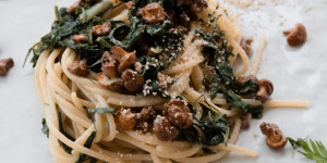 Beitragsbild des Blogbeitrags Eierschwammerl-Spaghetti mit Spinat