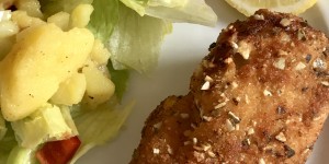 Beitragsbild des Blogbeitrags Rezept für Hendlschitzerl mit knuspriger Kürbiskernpanier