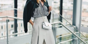 Beitragsbild des Blogbeitrags Karohemd stylen: Mit Wickel-Midirock und Lederjacke!