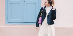 Beitragsbild des Blogbeitrags Balenciaga Boots Outfit mit Volantkleid und Lederhose