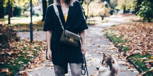 Beitragsbild des Blogbeitrags Herbst Outfit mit American Vintage Cardigan, Glencheck Hose und Cross-Body Bag 