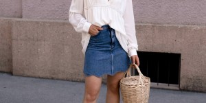 Beitragsbild des Blogbeitrags So style ich mein Jeansrock Outfit mit Pantoletten und Birkin Basket! 