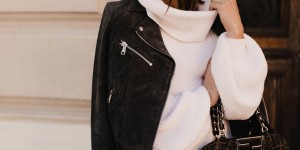 Beitragsbild des Blogbeitrags Outfit mit schwarzer Lederhose, Chunky Sneakers und Oversize-Pullover 