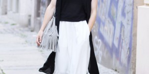 Beitragsbild des Blogbeitrags Fashion Week Outfit 3: weiße Culotte von French Connection, Aldo Pantoletten + Paypal Gewinnspiel 