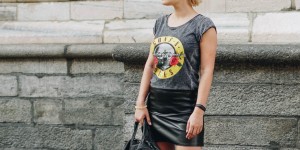 Beitragsbild des Blogbeitrags #Bandshirt Outfit mit mini Lederrock, Cut out boots, gestreiften Socken und Alexander Wang Tasche