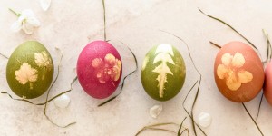 Beitragsbild des Blogbeitrags Ostereier färben mit Blüten und Blättern