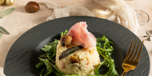 Beitragsbild des Blogbeitrags Maroni-Risotto mit Schinken und Salbei