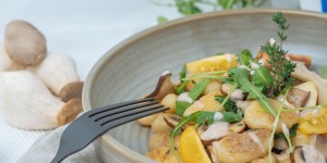 Beitragsbild des Blogbeitrags Gnocchi mit Walnusspesto und Pilzen*