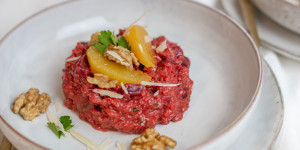 Beitragsbild des Blogbeitrags Rote Beete Risotto mit Orange