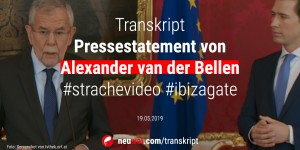 Beitragsbild des Blogbeitrags Transkript: Pressestatement Alexander van der Bellen zum #strachevideo