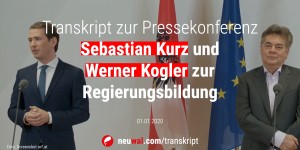 Beitragsbild des Blogbeitrags Transkript: Pressekonferenz Sebastian Kurz (ÖVP) und Werner Kogler (GRÜNE) zur Regierungsbildung 