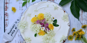 Beitragsbild des Blogbeitrags VERWÖHNE DEINE SINNE: HOLUNDERBLÜTEN-CHEESECAKE MIT FRÜHLINGSBLUMEN